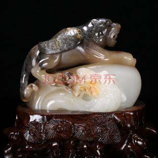 和田玉黑皮摆件 如虎添翼王石玉铺